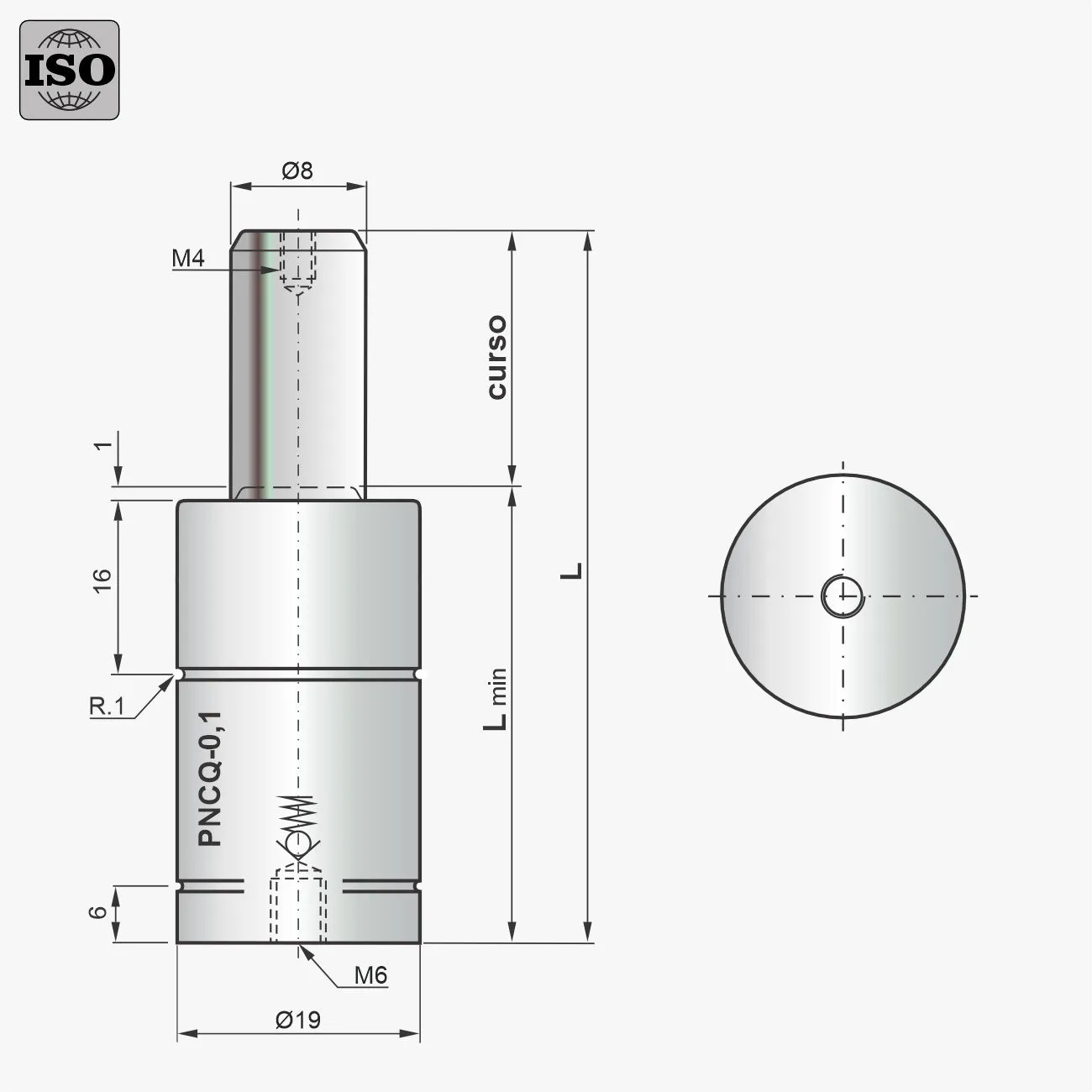 Desenho técnico do cilindro PNCQ-0,1