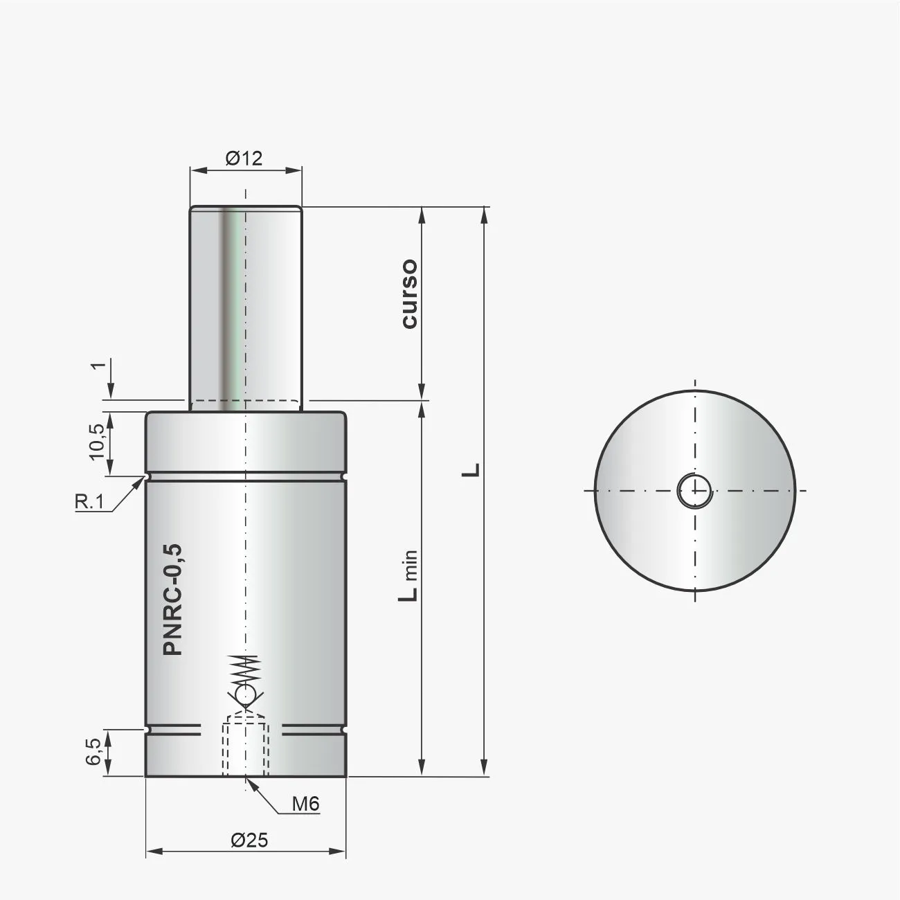Desenho técnico do cilindro PNRC-0,5
