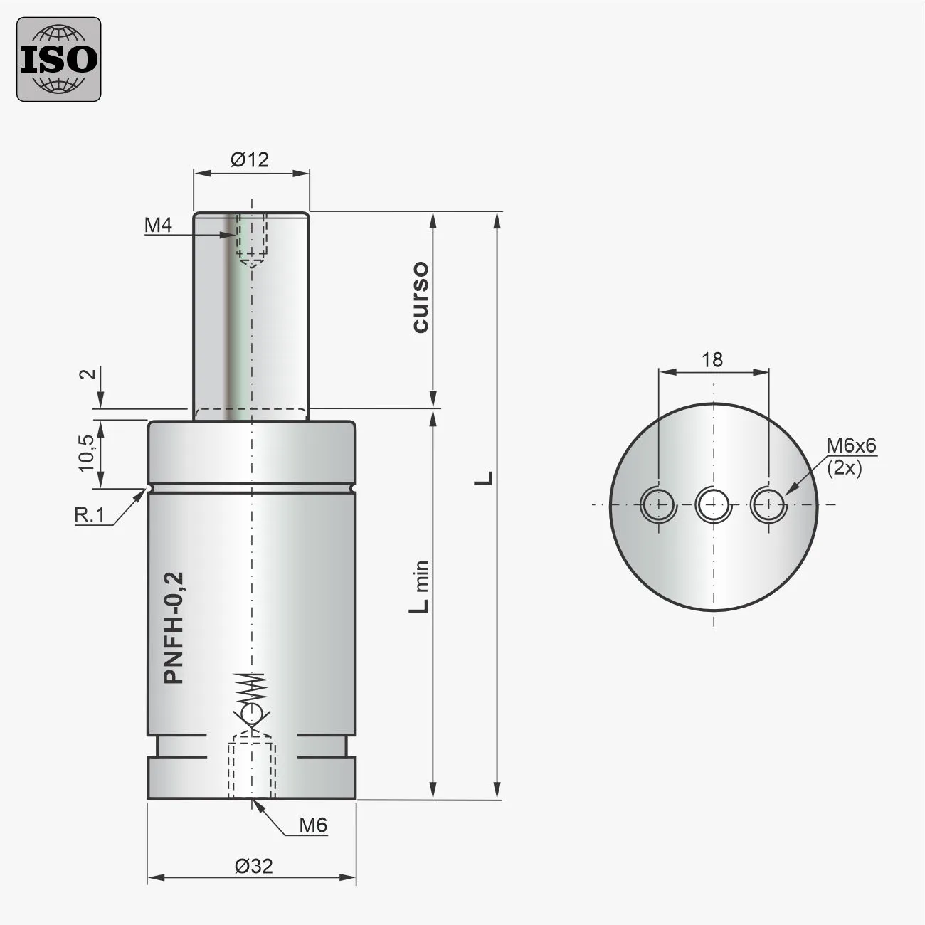 Desenho técnico do cilindro PNFH-0,2