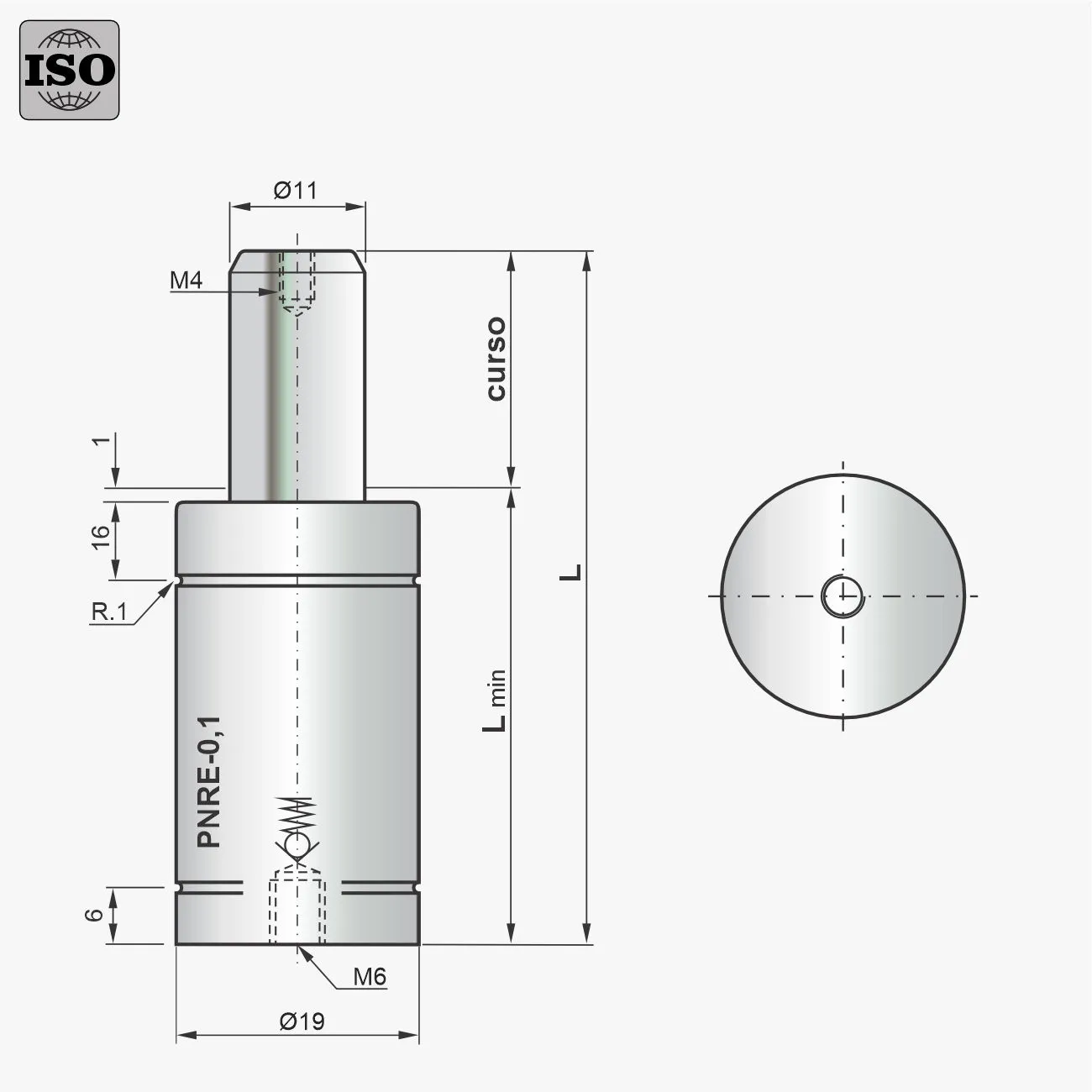 Desenho técnico do cilindro PNRE-0,1